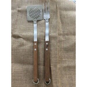 VTG Christen Stainless USA Grill Fork Spatula Wood Handle Made In USA